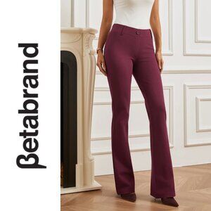 Betabrand Women's Medium Petite Two-Pocket Dress Pant Yoga Pant Bootcut Plum
